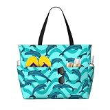 THE PIRATE KING Ocean Dolphin Beach Tote Pool Bag for Women Waterproof and Sand-proof Large Capacity Bags with Zippers for Travel Vacation Gym