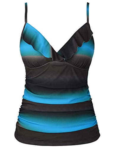 Image of Hilor Women's Tankini Tops Shirred Ruffled Swimsuits V Neck Swimwear Top