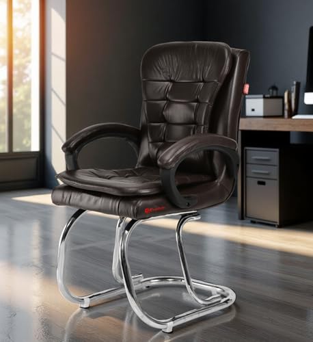 Image of GOYALSON Leatherette Double Cushion Office Guest Chair Sleek, Comfortable Seating for Visitors in Lobby, Reception (1, Coffee, Double Pipe Chrome Steel Frame)