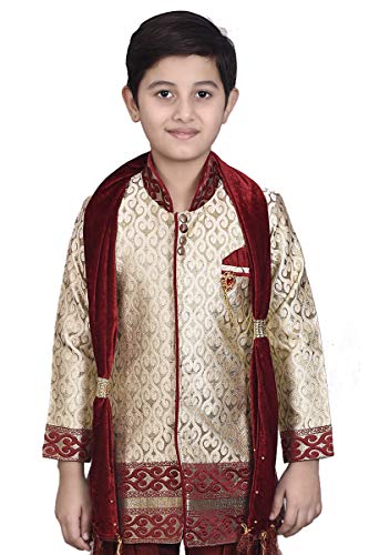 Image of Boys Sherwani Set | Brocade Sherwani for Boys | Kids Ethnic Wear | Party Outfit for Weddings Festivals & Special Occasions
