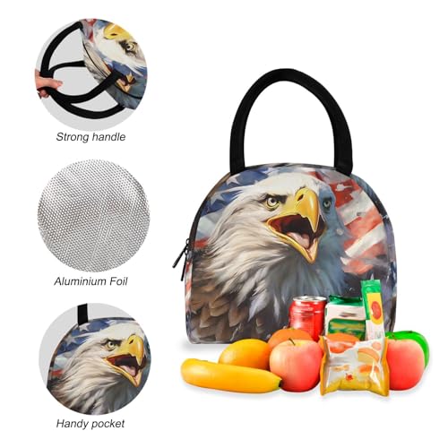 Roaring Bird American Print Backpack Set with Lunch Bag, Large Capacity Travel Backpacks and Lunch Box Insulated for Commute Hiking Picnic4