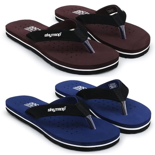 Image of Skytrap Women Maroon, Black Nubuck Slippers Flipflop Combo of 2
