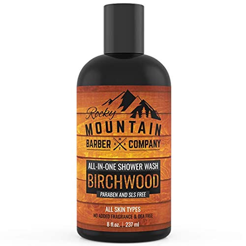 Rocky Mountain Barber Company Birchwood All-In-One Shower Wash â Shampoo, Body Wash, Conditioner, Face Wash & Beard Wash with Essential Oils - 8 oz