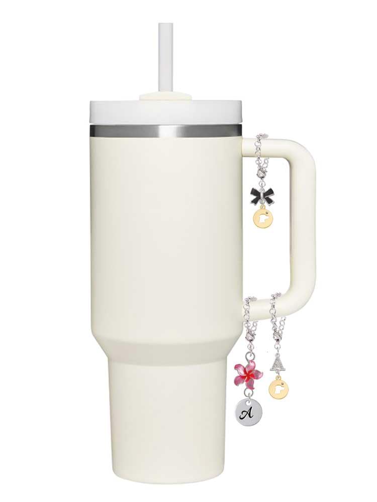 Delight Jewelry Goldtone Dog Head Silhouette - Silvertone Crystal Initial Charm Accessory for Tumblers and Thermal Cups