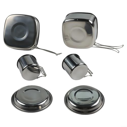 Juego de utensilios de cocina para camping de acero inoxidable, set apilable con olla, sartén, platos y tazas para actividades al aire libre como senderismo y picnic miniatura 6