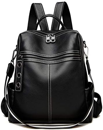 Maxoner Genuine Leather Small Womens Backpack Purse for Women Black Convertible Shoulder Handbag Travel Bag Satchel Rucksack Ladies Sling Bag (A Genuine Leather Black)