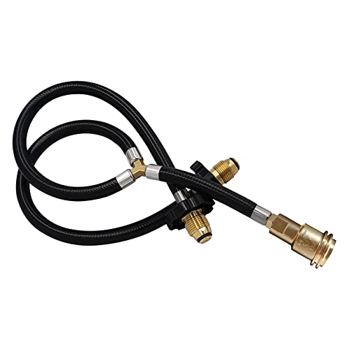 MOFLAME Dual POL Propane Tank Y-Splitter Converter Hose Adapter, 2 Way POL Inlet and POL/QCC1 Regulator Exit Connect to 5-100 lbs Tank for Camping Grill Stove,Heaters,Turkey Fryer by MOFLAME - Image 2