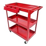 Ausla Werkzeugwagen, Rollender Werkzeugwagen aus Stahl, 3 Etagen, 100 Kg Kapazität, 84 X 41 X 79 cm, mit Seitlichem Griff und 4 Rädern für die Aufbewahrung von Reparaturwerkzeugen in der Werkstatt,