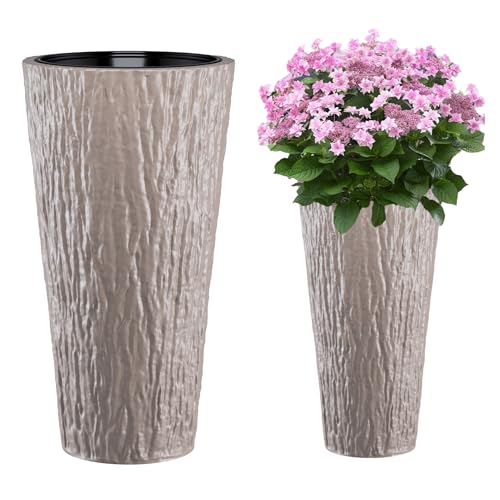 MELTOM Blumenkübel Blumentopf Rund Slim Pflanzkübel mit Herausnehmbaren Einsatz DEKORATIV (Taupe, XXL)
