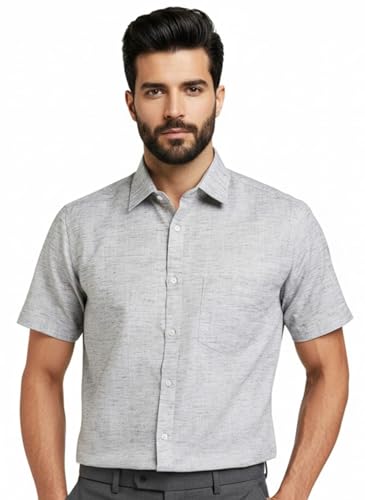 Image of Amazon Brand - INKAST Men's Cotton Solid Plain Half Sleeve Shirt | Plain Regular Fit Casual Shirt for Mens