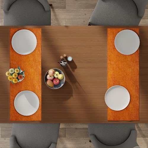 Image of Encasa XO Dining Table Runner for 4 Seater, Chenille Fabric Orange