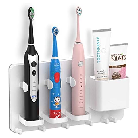 simpletome Adhesive Electric Toothbrush Holder Wall Mounted Razor Hanger Bathroom Organizer Box ABS (White) Cover