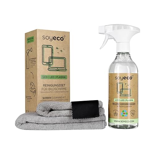Spray nettoyant pour écran 500ml + 3 chiffons microfibres | Fluide nettoyant | Pour smartphones, ordinateurs portables, tablettes, téléviseurs, écrans LCD/TFT, LED, OLED, montres | Sans taches