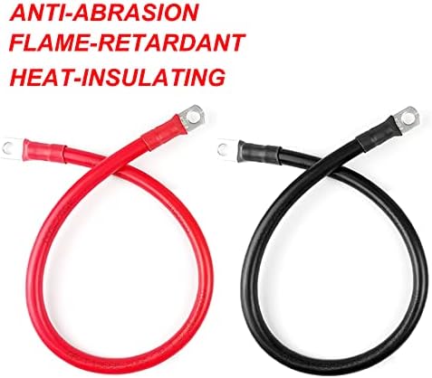 Battery Inverter Cable,2 PCS 25 mm² Battery Cable,12V 3AWG 30cm Red and Black Battery Inverter Cable with Ring Terminals Copper Wire for Car,Truck, Motorcycle, Solar, RV, Marine