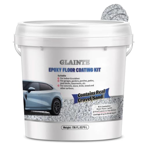 GLAINTE Upgrade Epoxy Concrete & Garage Floor Paint Coverage of 45 SQ.FT, Marble Effect Floor Coating Kit for Interior/Exterior - Contains Real Sand
