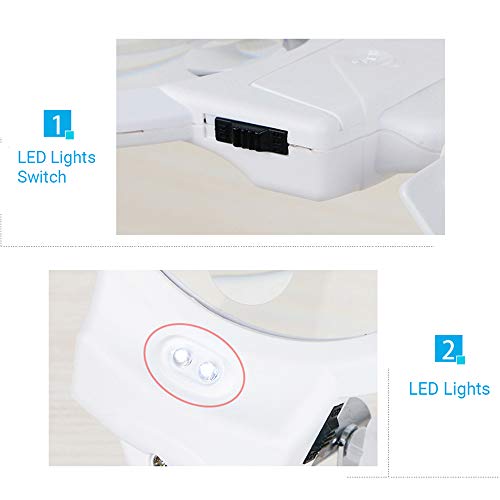 Lechnical Lupa multifuncional dobrável 130 mm 2,5 x 25 mm 5 x com 2 luzes LED, balança de medição, m