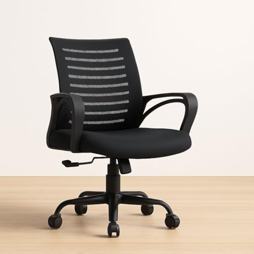 INNOWIN Mini Jazz Mesh Mid-Back Ergonomic Home Office Chair | 3-Years Limited Warranty Included | Tilting & Height Adjustable Mechanism, Heavy Duty Metal Base | Ideal for Office Work & Study (Black)