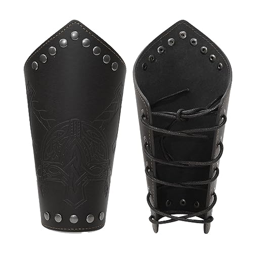 GRABAGECAN Embossed Pattern Wrist Guard Men Cosplay Vintage Wristbands Adjustable Metal Hole Gauntlets Wrist Armors