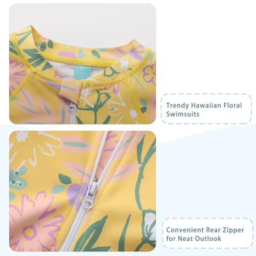 Image of Girls One Piece Swimsuits Long Sleeve Rash Guard for Kids Girls Hawaiian Swim Shirts UPF 50+ Sun Protection