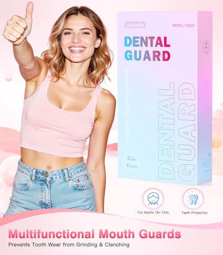 Image of Anti Grinding Guard, Mouth Guard for Grinding Teeth at Night,Mouth Guard for Sleeping,Transparent Pink, 4 Pack /2 Size, Night Guards with 2 x 5X Mirror Case