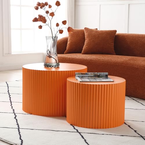 WILLIAMSPACE Nesting Coffee Table Set of 2, Matte Orange Round
