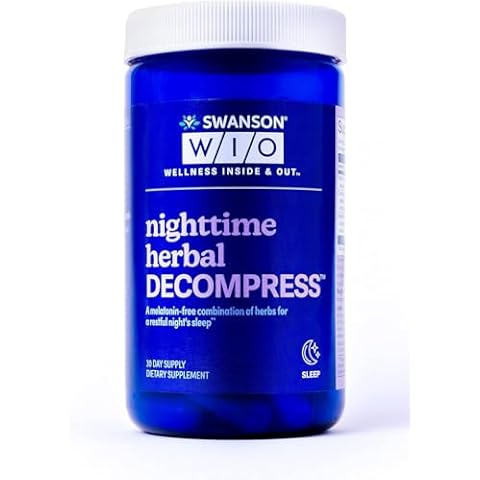 W/I/O Swanson Nighttime Herbal DECOMPRESS No Melatonin, Chamomile, Valerian Root, Hops, Botanical, Non-Habit, 60 Capsules (30-Day Supply) Cover