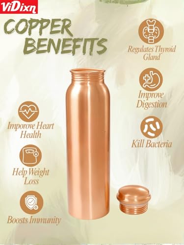 Image of 100% Pure Copper Water Bottle 950ml - Ayurvedic Leak-Proof Copper Bottle for Drinking Water - Handcrafted Mandala Design - BPA-Free & Eco-Friendly - Improves Immunity & Digestion (Copper Plain)