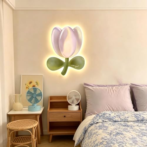 Image of LED Wall Art Tulip 3D Wall Decor, Crystal Porcelain Lighted Canvas