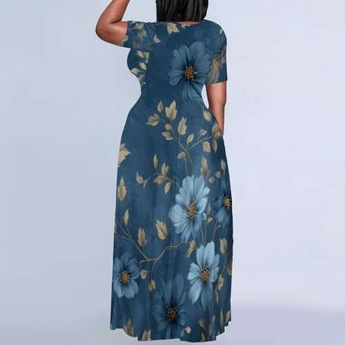 Image of PinkPatty Women's Plus Size Maxi Dresses Short Sleeve Sundress Summer T-Shirt Beach Long Dress with Pockets