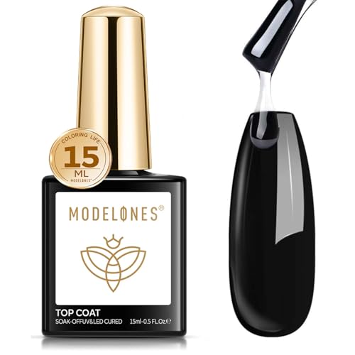 Modelones Top Coat Semi Permanent 15ML No Wipe Top Coat półtrwały żelowy lakier do paznokci UV/LED Ultra Gloss Finish Długotrwały