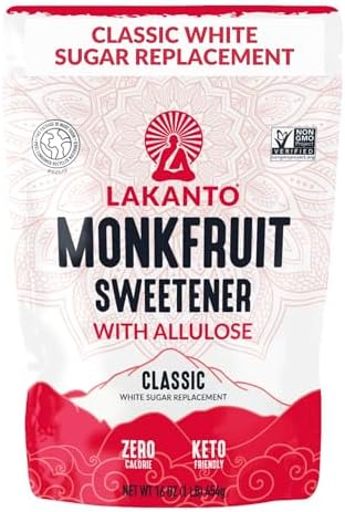 Lakanto Classic Monk Fruit Sweetener with Alulose - White Sugar Substitute, Erythritol Free, Gluten Free, Vegan, Compatible with Keto, Sugar Substitute (Classic White - 1 Lb - Pack of