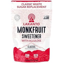 Lakanto Classic Monk Fruit Sweetener With Allulose, White Sugar Substitute From Monk Fruit Extract for Baking, Coffee & Tea, Gluten Free, Zero Calorie, Low Carb, Non GMO, Keto, Classic White (1 lb)