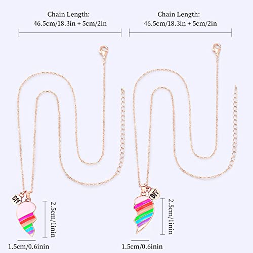 2 Pieces Half Heart BFF Necklace, Friendship Necklaces Best Friends Forever Rainbow Colored Mermaid Tail Pendant Friendship Gifts for Girls Women2