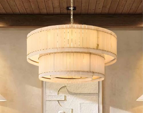 Ceiling Chandelier, REVEN �f�U�C�i�[�����`�嗝�΃V�����f���A�����^�J�V�[�����O���C�g���߉\�Ȓ����@�\�t�����B���z�e���_�C�j���O���[���p(White,2 layer L62cm)