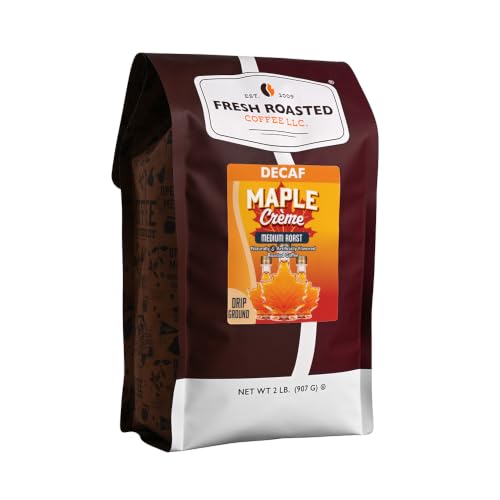 Fresh Roasted Coffee, Decaf Maple Crème Flavored Drip Ground Coffee, Medium Roast, Kosher, 2 lb (32 oz)