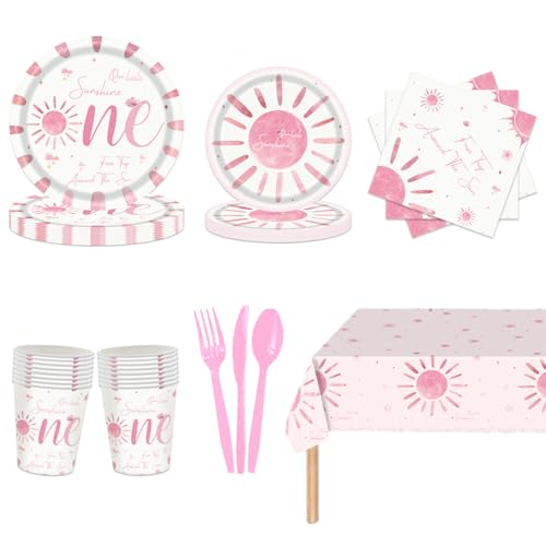 117Pcs Boho First Trip Around The Sun Birthday Decorations, Bohemian Hippie Sunshine Theme Party Tableware, Include Plates Cups Napkins Spoon Knife Forks for Baby Shower Party, Serve 16 Guests