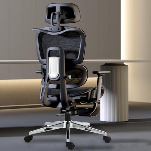 Cadeira de Escritório, Design Ergonômico com Suporte Lombar Independente, Malha Respirável, Encosto de Cabeça Ajustável e Encosto do Assento com Altura Regulável (Preto)