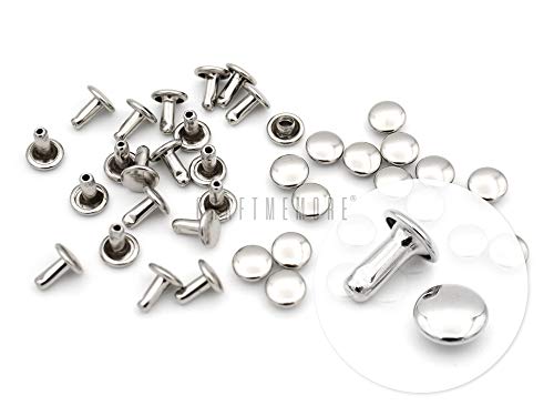 CRAFTMEMORE 100 Sets Double Cap Rivets Leather Rivet Tubular Metal Rapid Rivet Studs for Leather Craft VTDC (6 mm Cap, Silver)