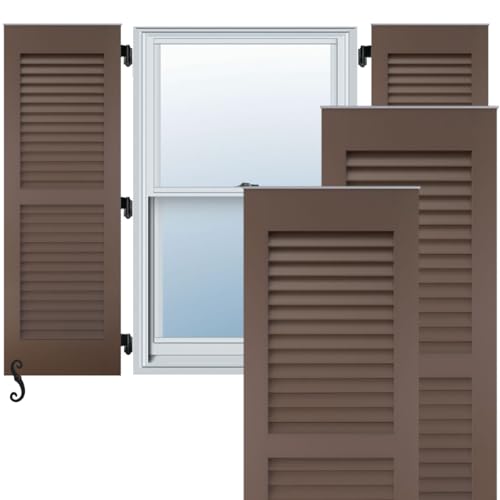 12"W x 41"H Americraft Two Equal Louver Exterior Real Wood Shutters (Per Pair), Raisin Brown