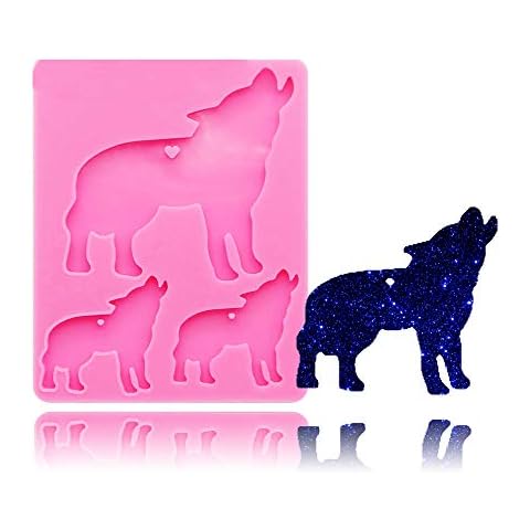 Wolf Family Baby Mom Keychain Silicone Mold with Hole Animal DIY Cake Topper Decoration Soap Mould Ice Cube Paste Fondant Mold Jelly Shots Desserts Handmade Ice Cream Pudding Candy Crystal Chocolate Cover
