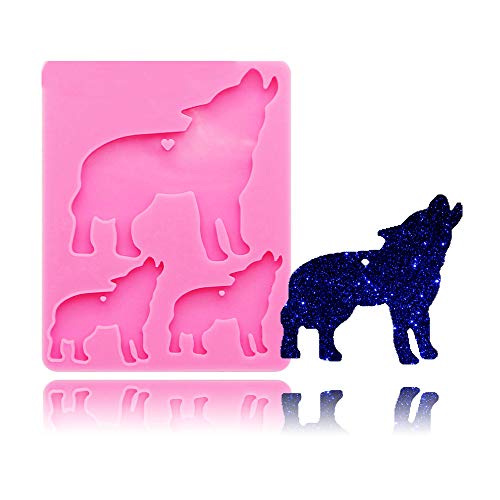 Wolf Family Baby Mom Keychain Silicone Mold with Hole Animal DIY Cake Topper Decoration Soap Mould Ice Cube Paste Fondant Mold Jelly Shots Desserts Handmade Ice Cream Pudding Candy Crystal Chocolate