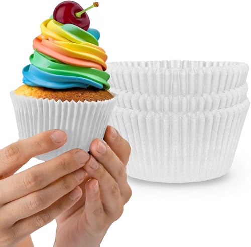 Image of Cupcake Paper Cups & Cup Cake Paper Mould - 100 Pack White Standard 11cm Muffin Cups | 45 GSM Greaseproof Cupcake Liners for Baking | Oven-Safe Muffin Liners for Home Bakers & Parties