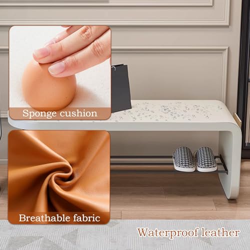 Banco Zapatero Recibidor, Banqueta Dormitorio con Asiento Acolchado, Banco Pie de Cama con Estante de Almacenamiento(Orange,150cm) - imagen 5