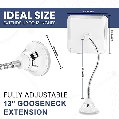 Mirrorvana Flexible Fogless Shower Mirror for Shaving with Height Adjustable Gooseneck, 360° Swivel and Upgraded Suction, Shatterproof 16cm x 16 cm (6.3" x 6.3") Surface