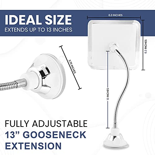 Mirrorvana Flexible Fogless Shower Mirror For Bathroom Shaving With Height Adjustable Gooseneck Extension, 360° Swivel And Upgraded Suction Cup - Shatterproof 6.3" X 6.3" Surface #TOP3
