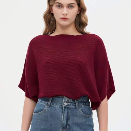 Image of HIGO FASHION Womens Short Batwing Sleeve Boat Neck Sweater Vest Fall Sleeveless Pullover Knit Sweaters