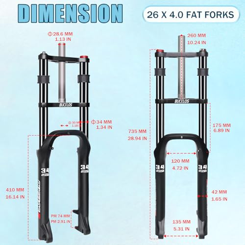 BUCKLOS Suspensión Delantera para Bicicleta Eléctrica Fat Tire 20 y 26 pulgadas 4.0, Horquilla de Aceite con QR 9x135mm miniatura 5