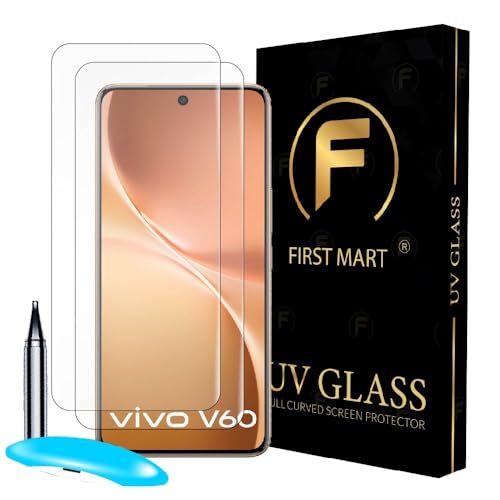 Image of FIRST MART Military-Grade UV Tempered Glass for Vivo V60 and Vivo V60e 5G (6.77 Inch) - 9H Hardness,Full Adhesive UV, Bubble-Free, Edge to Edge [2 Pack]