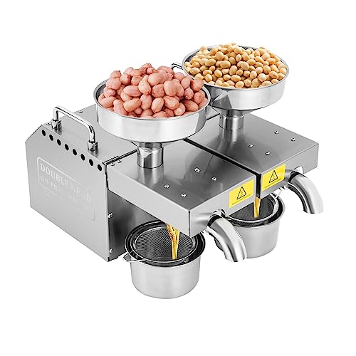 LYNICESHOP Double Head Oil Press Machine, Oil Press Machine Stainless Steel Automatic Oil Extractor Oil Presser Kitchen Oil Presser Pressing Mill Maker Machine with Intelligent Control