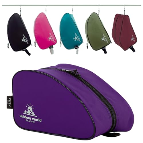 Outdoor World Bolsas Premium para Botas de Senderismo - Bolsa para Botas de Senderismo, Golf, fútbol, Rugby | Resistente al Agua, con Cremallera Ancha,Plegable -Adultos, niños,Unisex (Púrpura)
